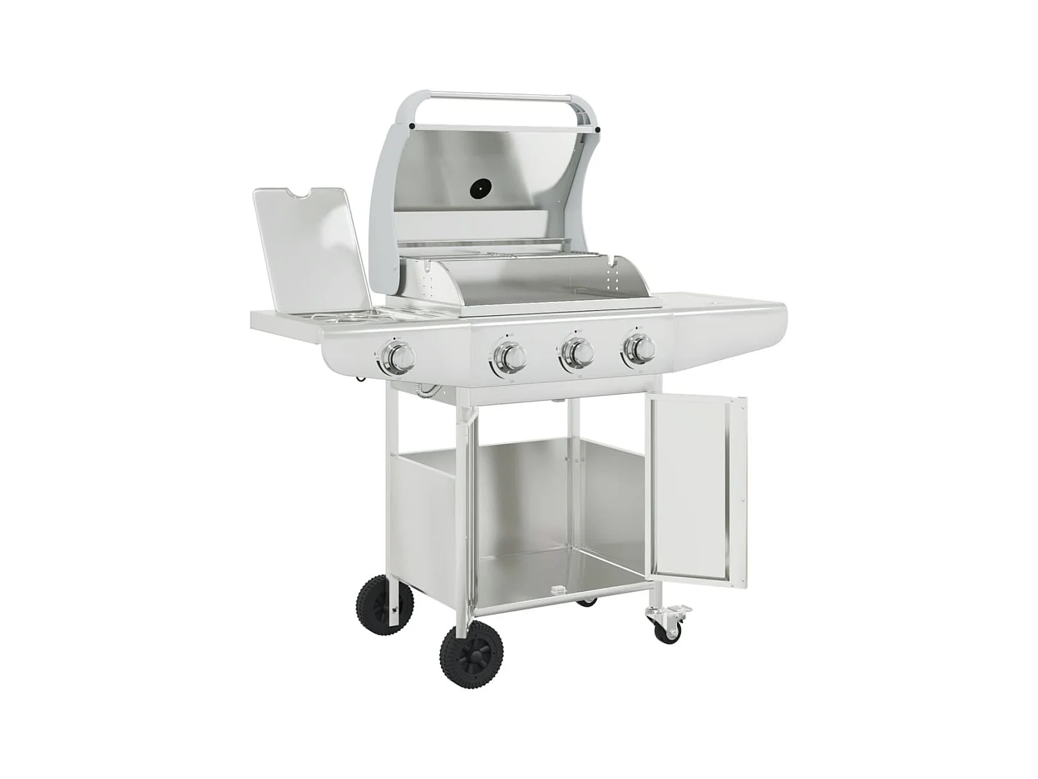 Gasbarbecue met 4 branders roestvrij staal zilverkleurig