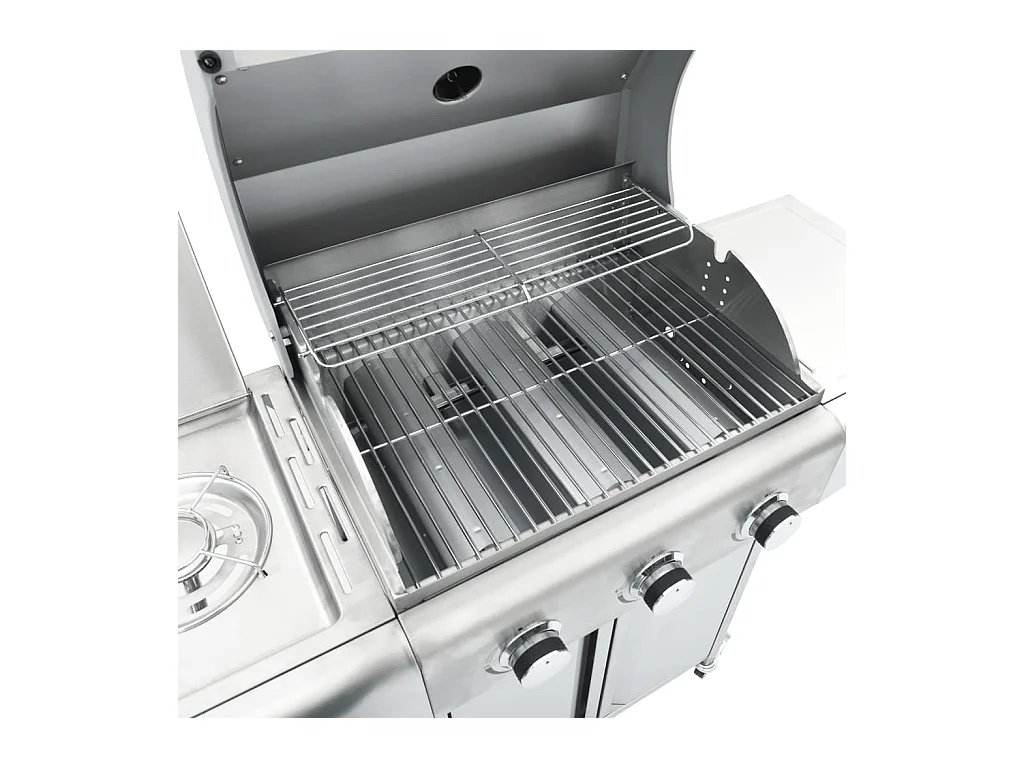 Gasbarbecue met 4 branders roestvrij staal zilverkleurig