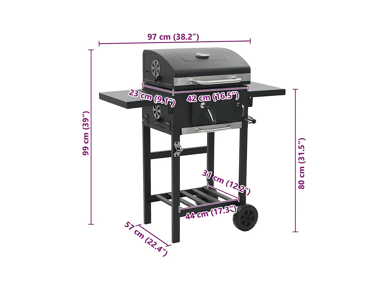 Gril de barbecue au charbon de bois et étagère inférieure Noir