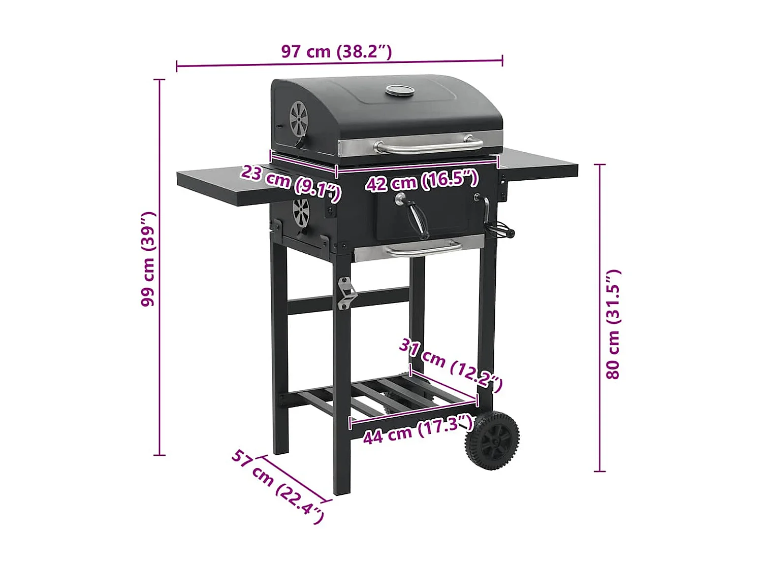 Barbecue a Carbonella con Ripiano Inferiore Nero