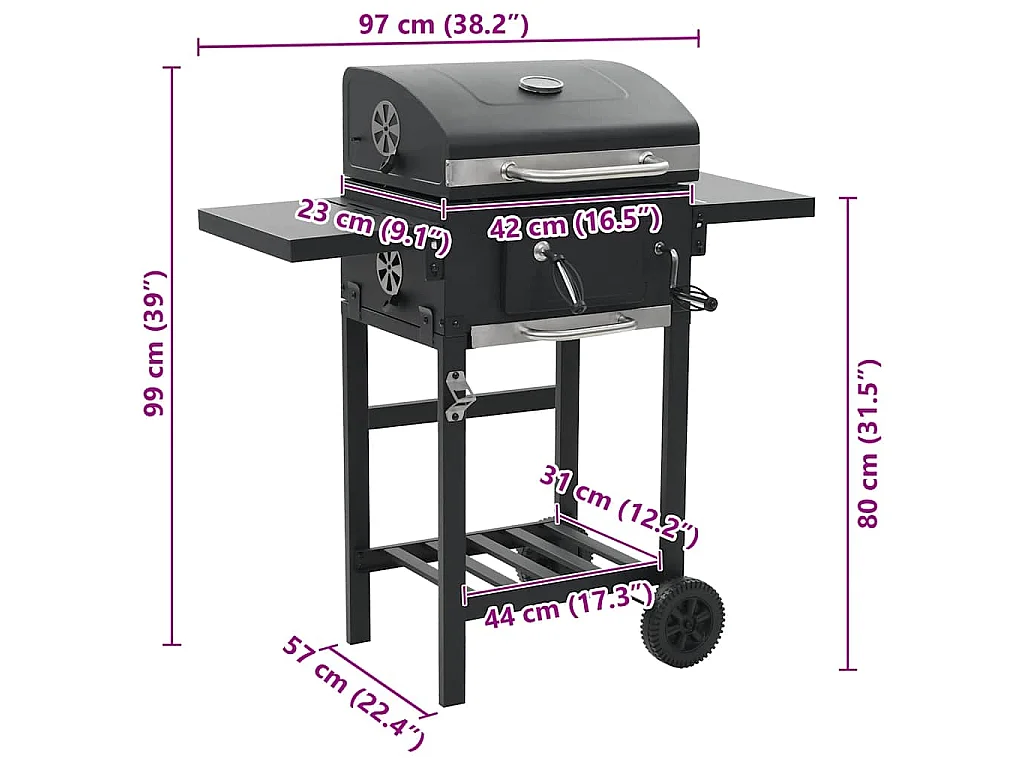Houtskoolbarbecue met onderplank zwart