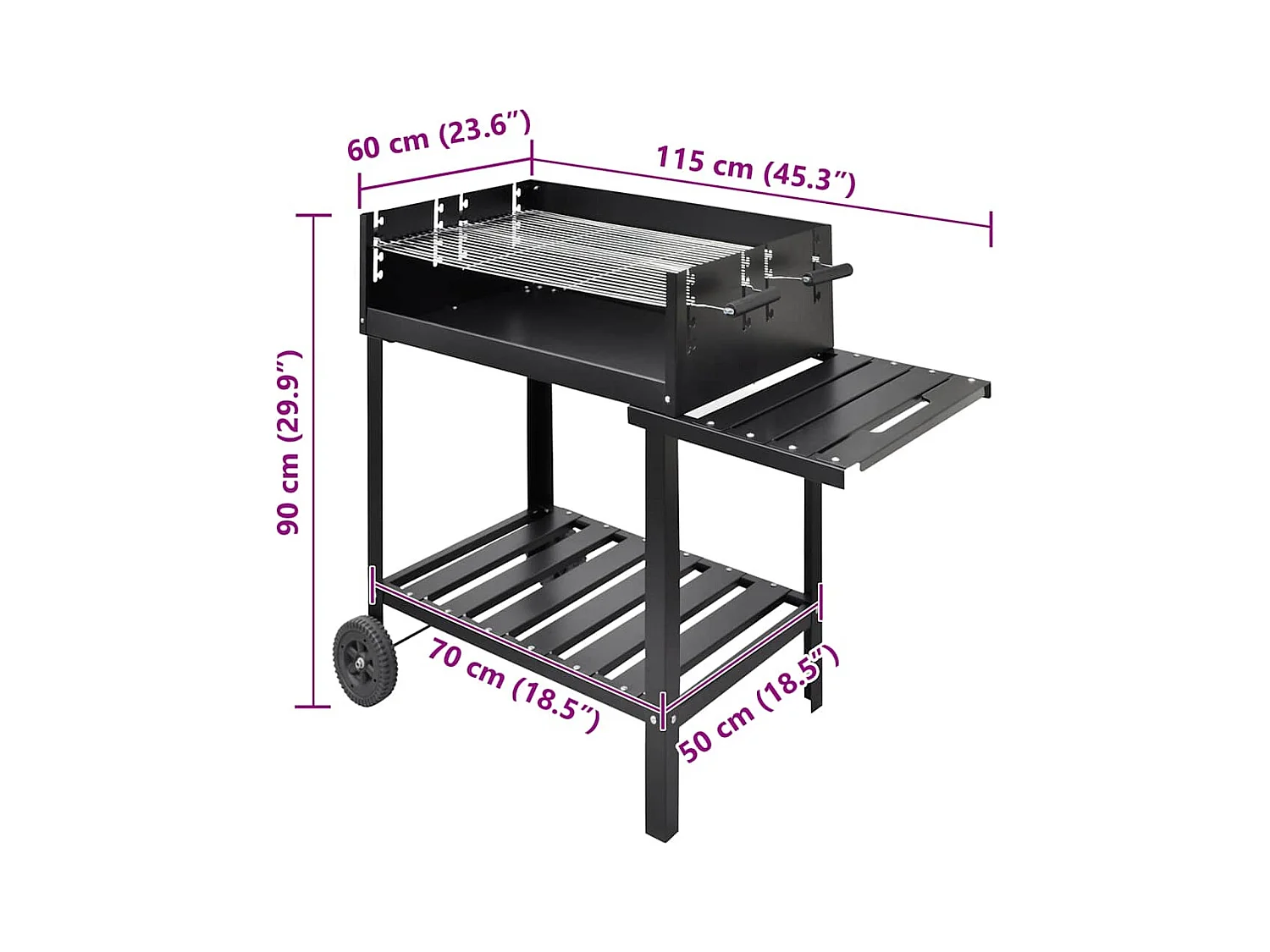 Support de barbecue au charbon de bois 2 roues
