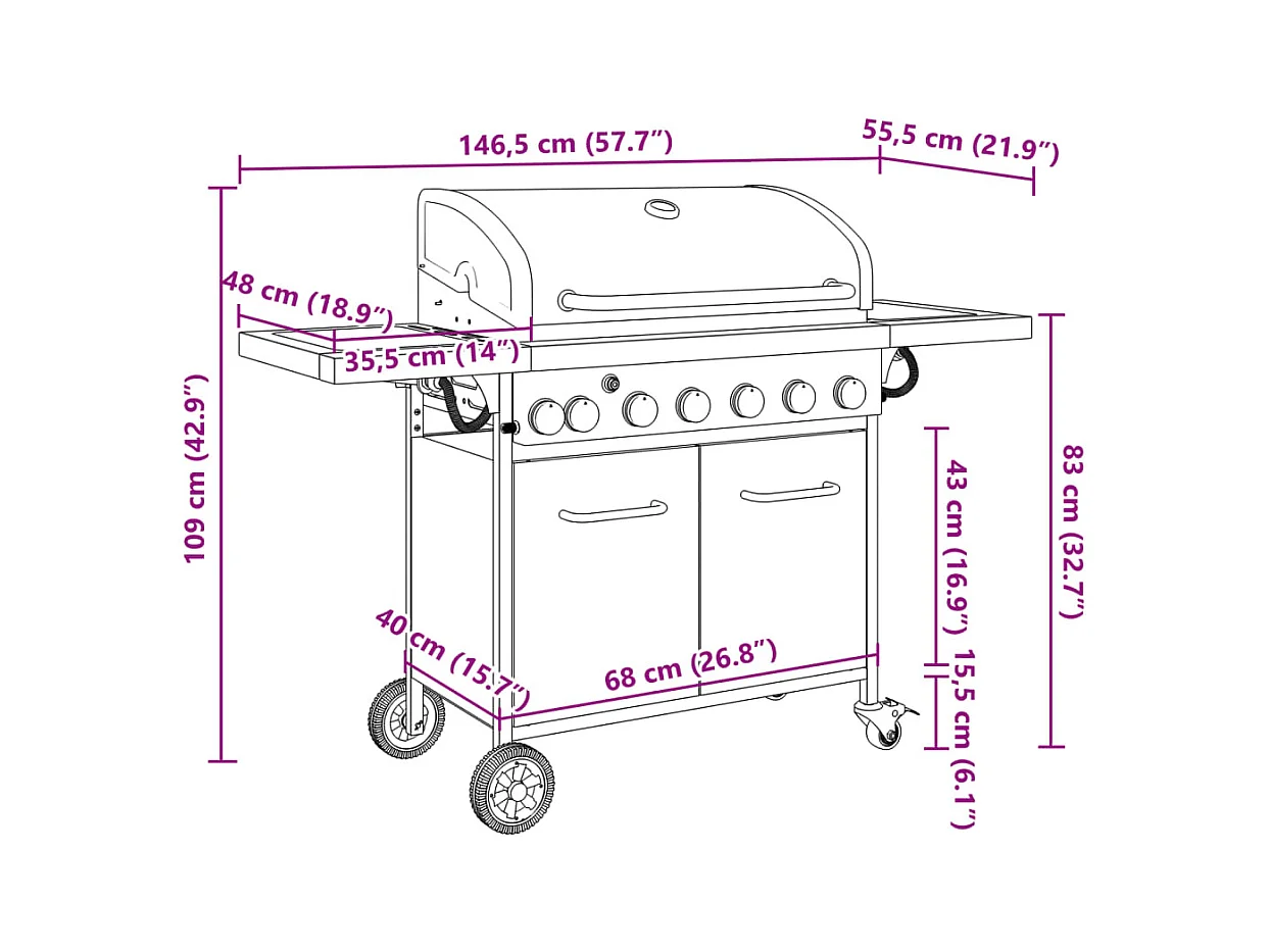 Gasbarbecue met 7 branders gepoedercoat staal zwart