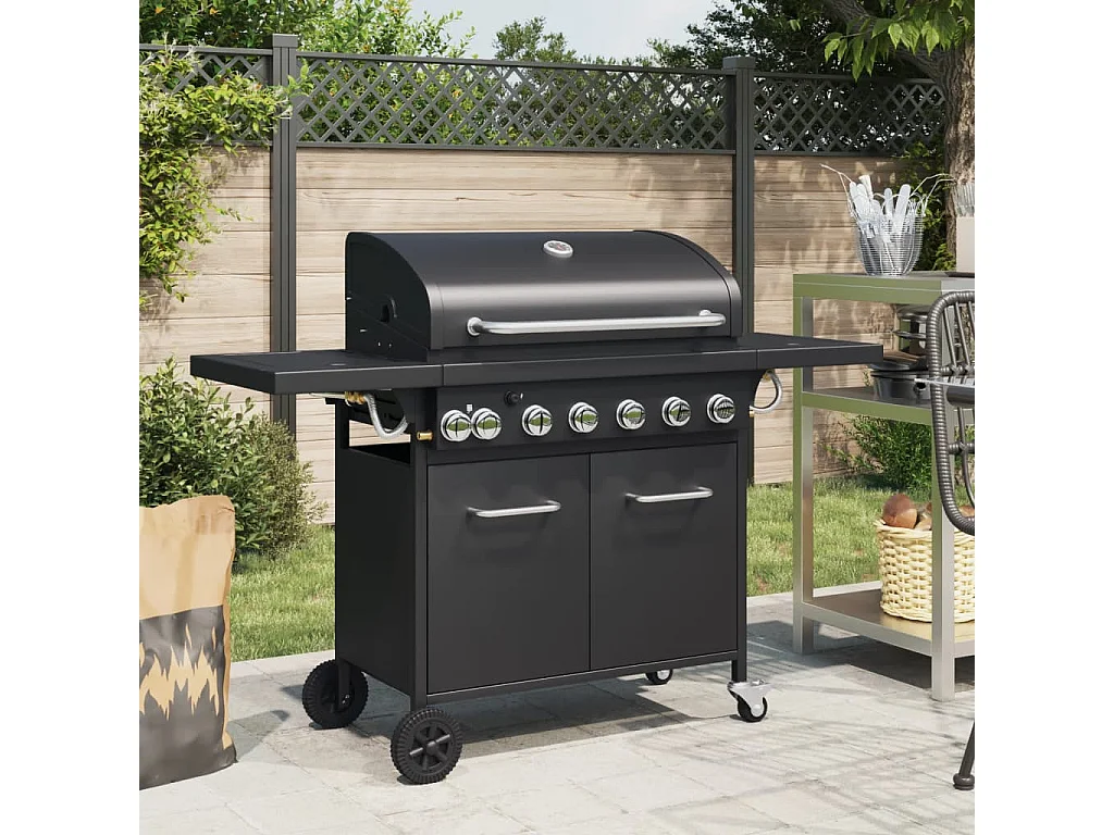 Gasbarbecue met 7 branders gepoedercoat staal zwart
