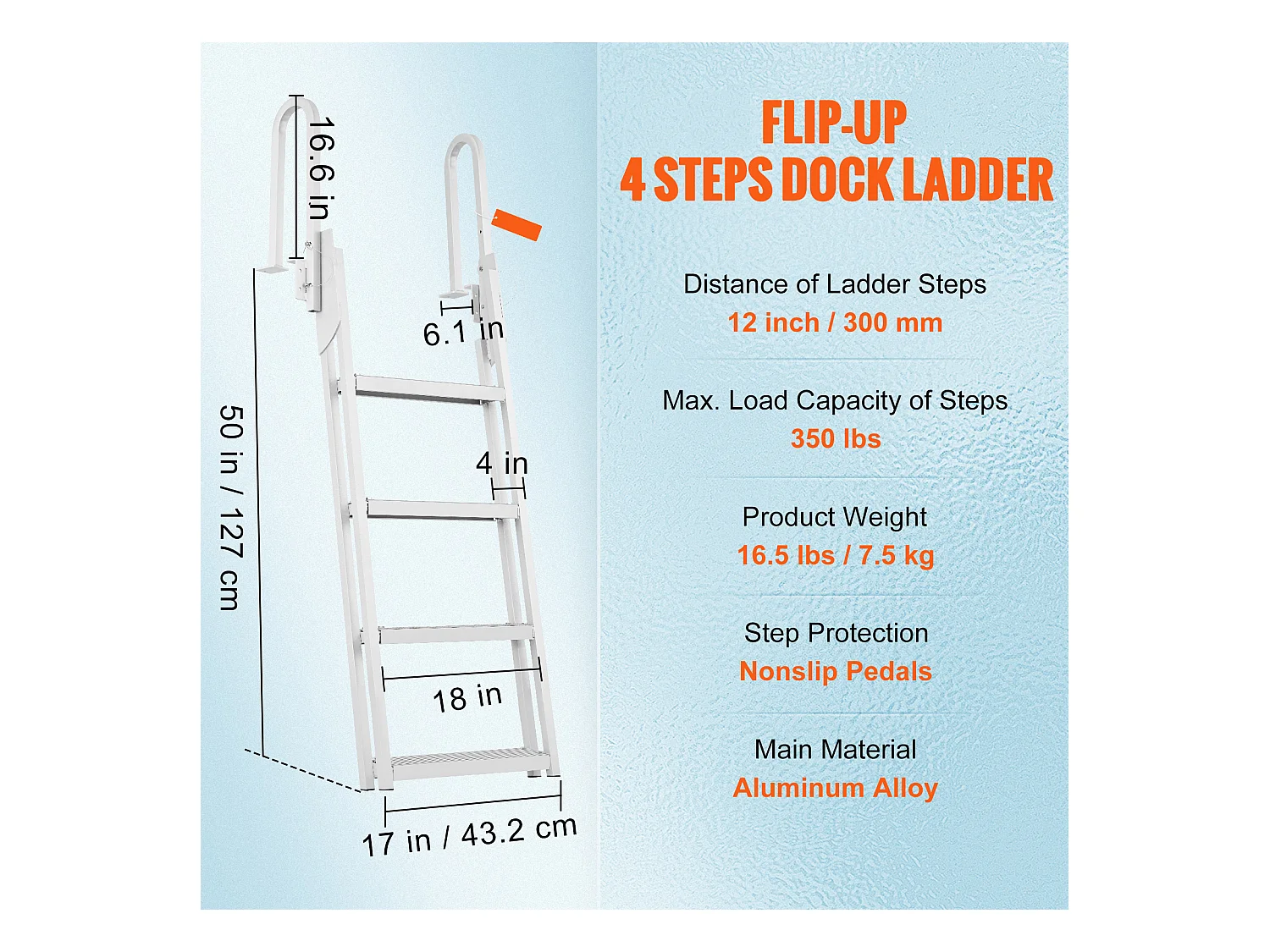 Échelle de Quai Rabattable en Aluminium SucceBuy, 4 Marches, Capacité de 159 kg, pour Embarquement à Bord de Bateaux, Lacs, Piscines