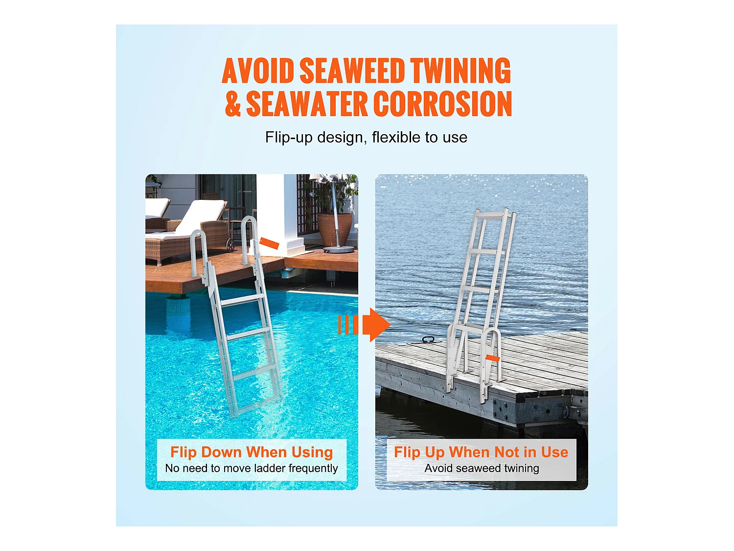 Échelle de Quai Rabattable en Aluminium SucceBuy, 4 Marches, Capacité de 159 kg, pour Embarquement à Bord de Bateaux, Lacs, Piscines
