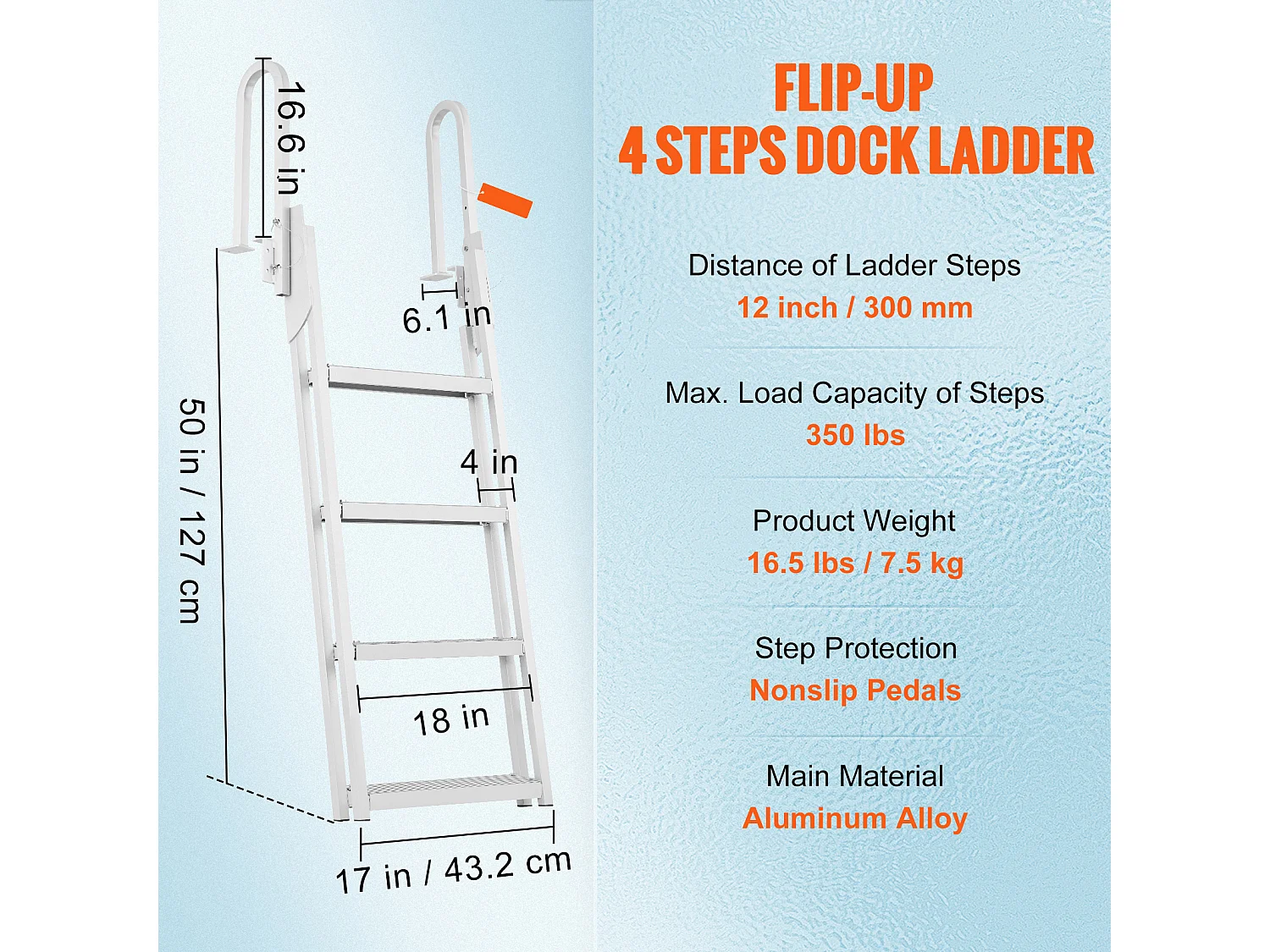 Échelle de Quai Rabattable en Aluminium SucceBuy, 4 Marches, Capacité de 159 kg, pour Embarquement à Bord de Bateaux, Lacs, Piscines