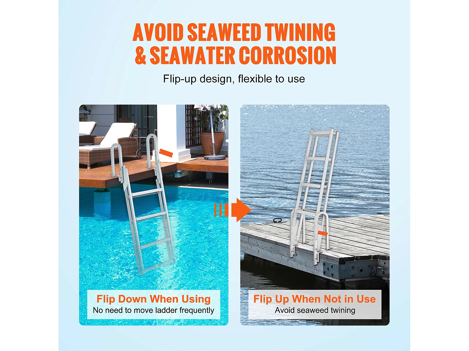 Échelle de Quai Rabattable en Aluminium SucceBuy, 4 Marches, Capacité de 159 kg, pour Embarquement à Bord de Bateaux, Lacs, Piscines