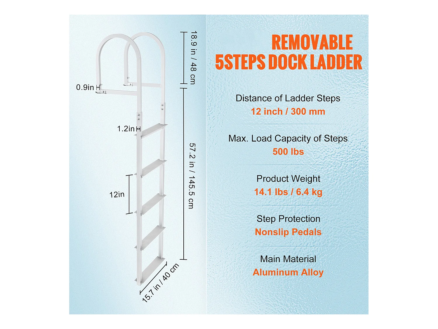 Échelle de Quai en Aluminium SucceBuy, Amovible 5 marches, Capacité de 227 kg, pour Embarquement à Bord de Bateaux, Lacs, Piscines