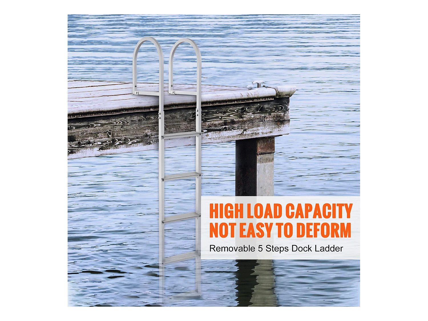 Échelle de Quai en Aluminium SucceBuy, Amovible 5 marches, Capacité de 227 kg, pour Embarquement à Bord de Bateaux, Lacs, Piscines