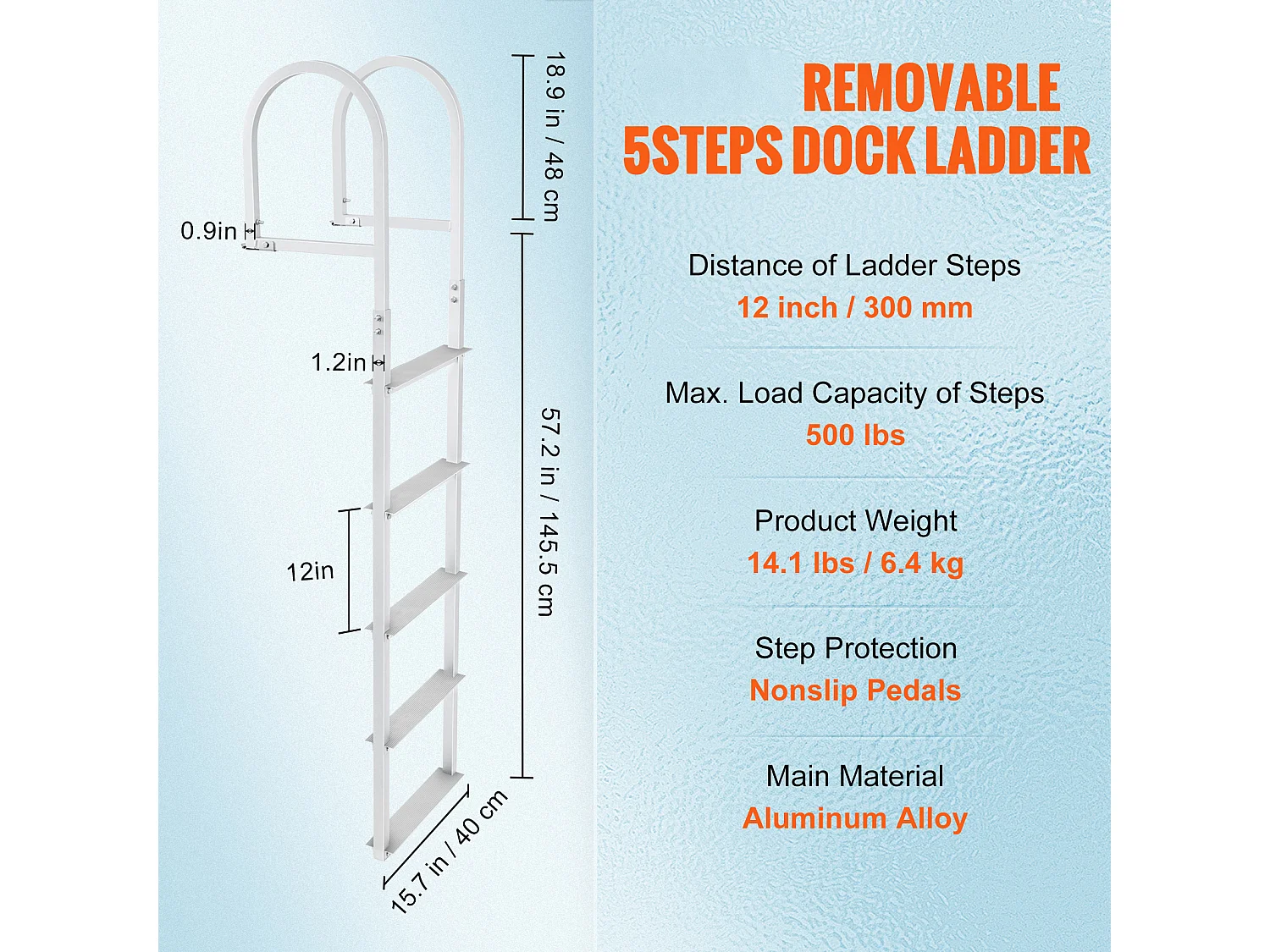 Échelle de Quai en Aluminium SucceBuy, Amovible 5 marches, Capacité de 227 kg, pour Embarquement à Bord de Bateaux, Lacs, Piscines