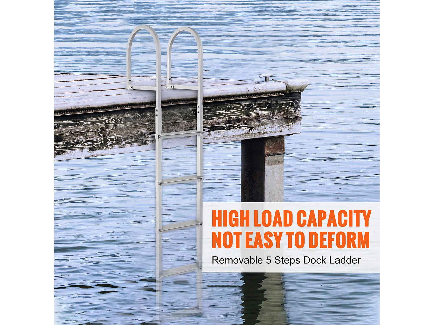 Échelle de Quai en Aluminium SucceBuy, Amovible 5 marches, Capacité de 227 kg, pour Embarquement à Bord de Bateaux, Lacs, Piscines