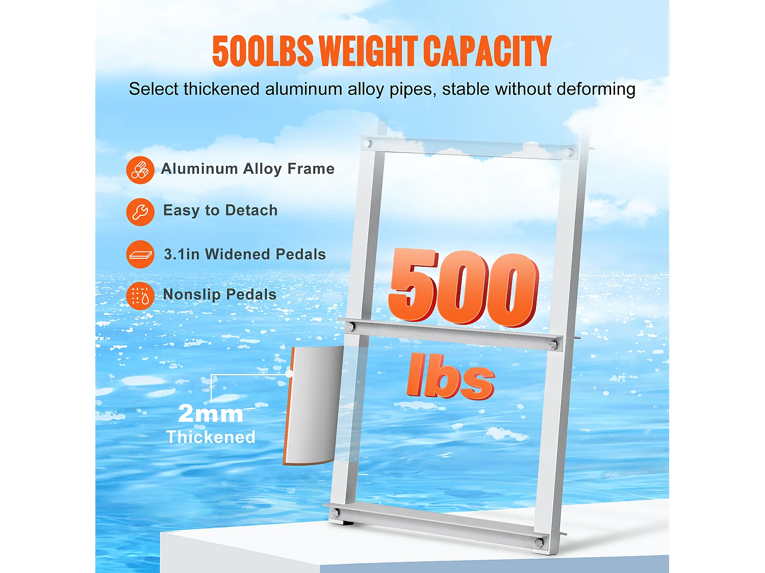 Échelle de Quai en Aluminium SucceBuy, Amovible 5 marches, Capacité de 227 kg, pour Embarquement à Bord de Bateaux, Lacs, Piscines