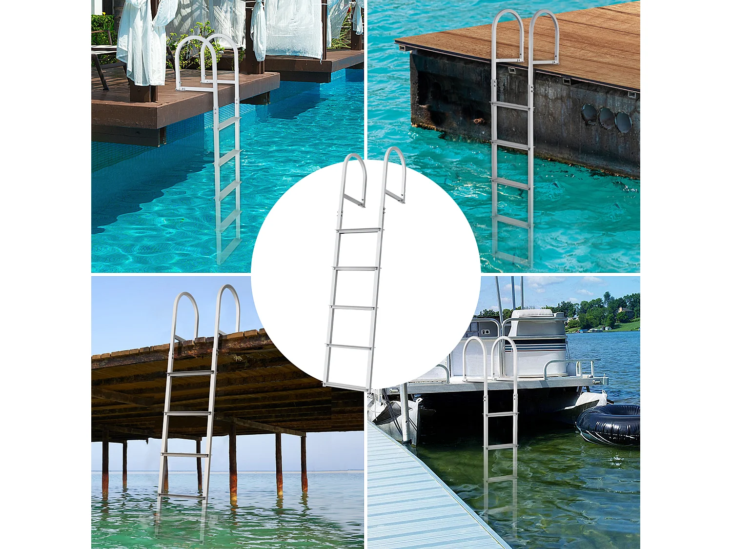 Échelle de Quai en Aluminium SucceBuy, Amovible 5 marches, Capacité de 227 kg, pour Embarquement à Bord de Bateaux, Lacs, Piscines