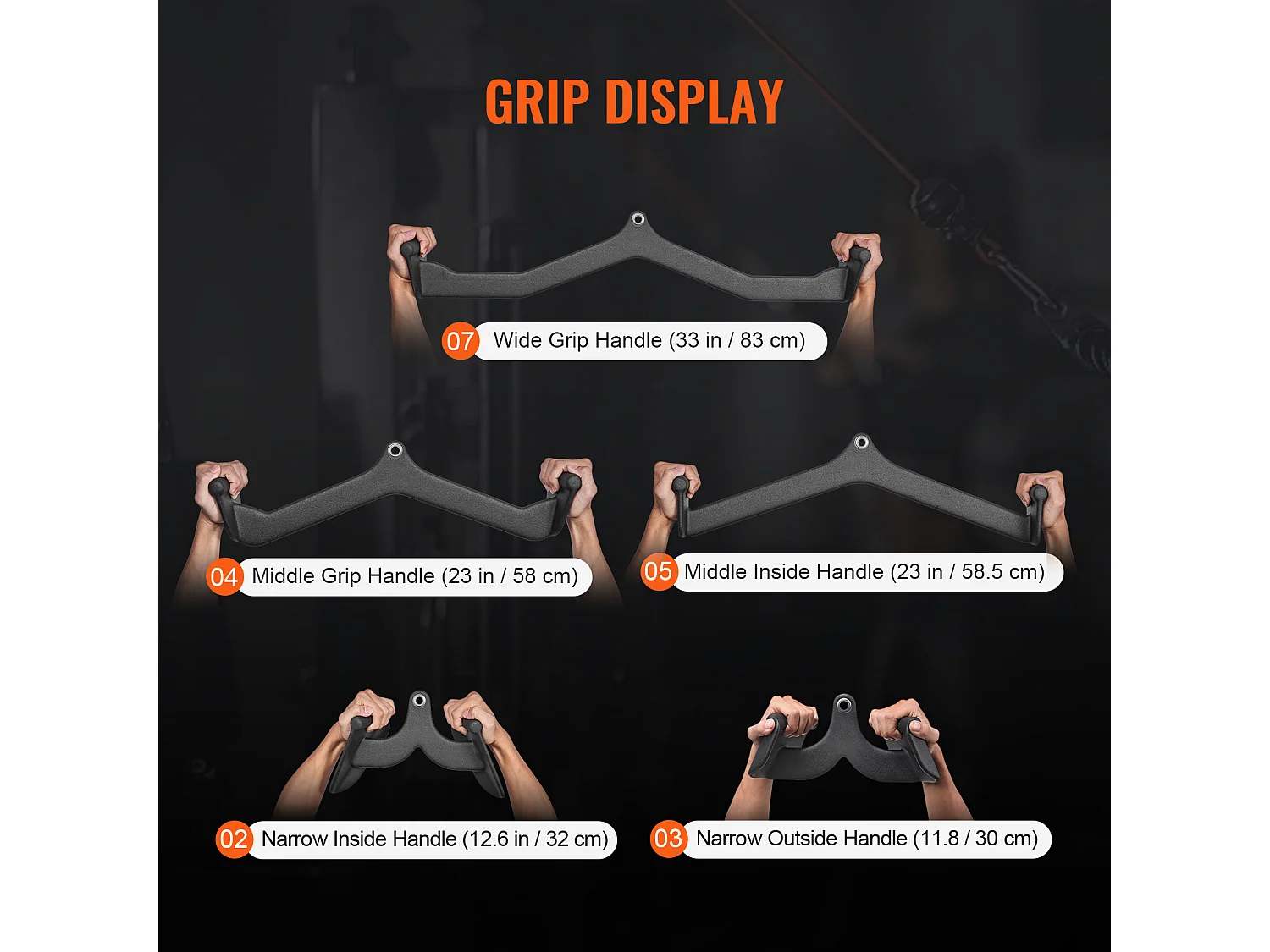 Barra de Tirón en V SucceBuy, 5 Set para Home Gym Fitness, Accesorios para Máquina de Polea Gimnasio Musculación, Acero Macizo, Negro