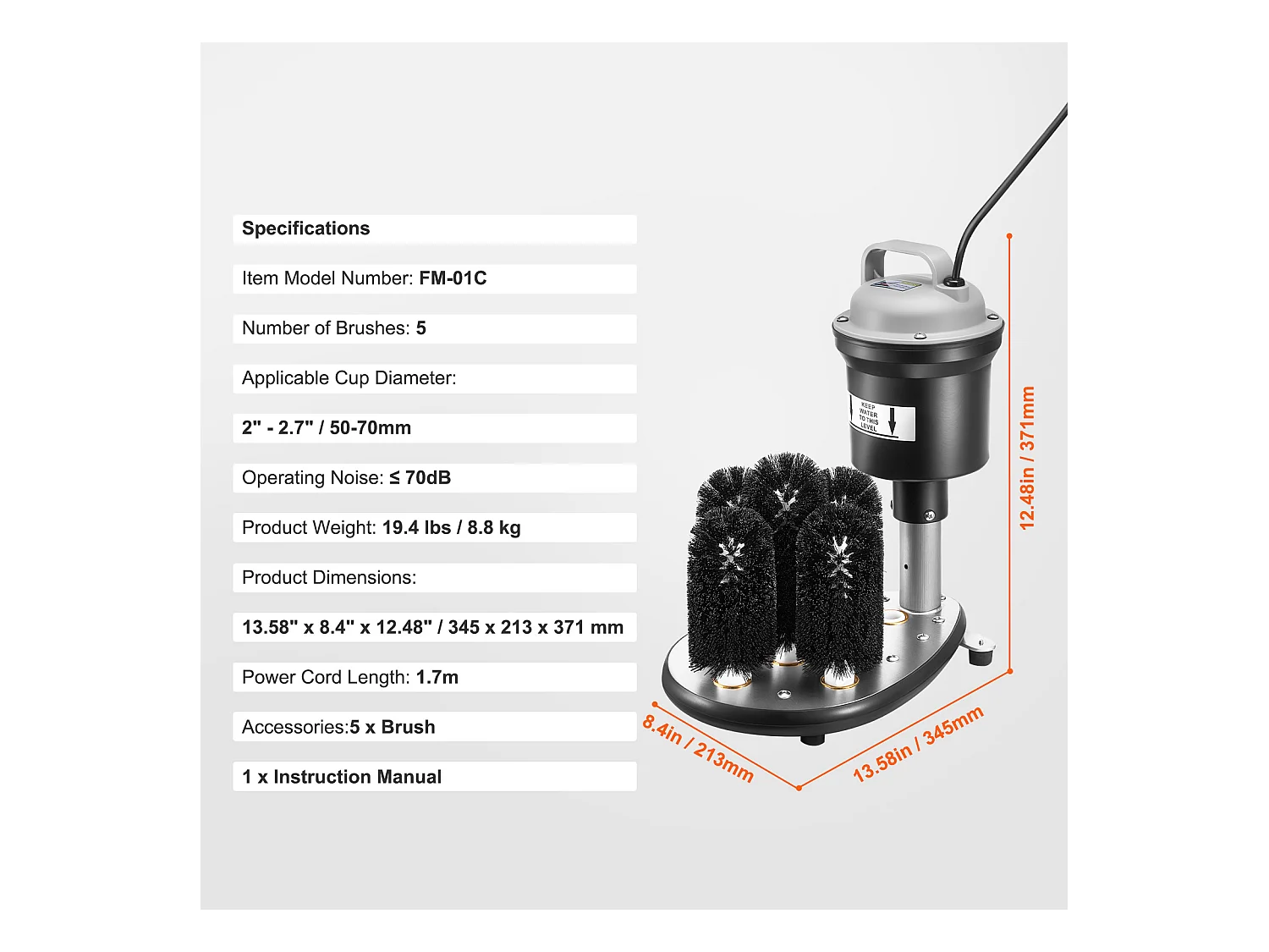 Lave-verres Électrique SucceBuy, 5 Brosses, 1200 Tasses/h, pour Différents Verres