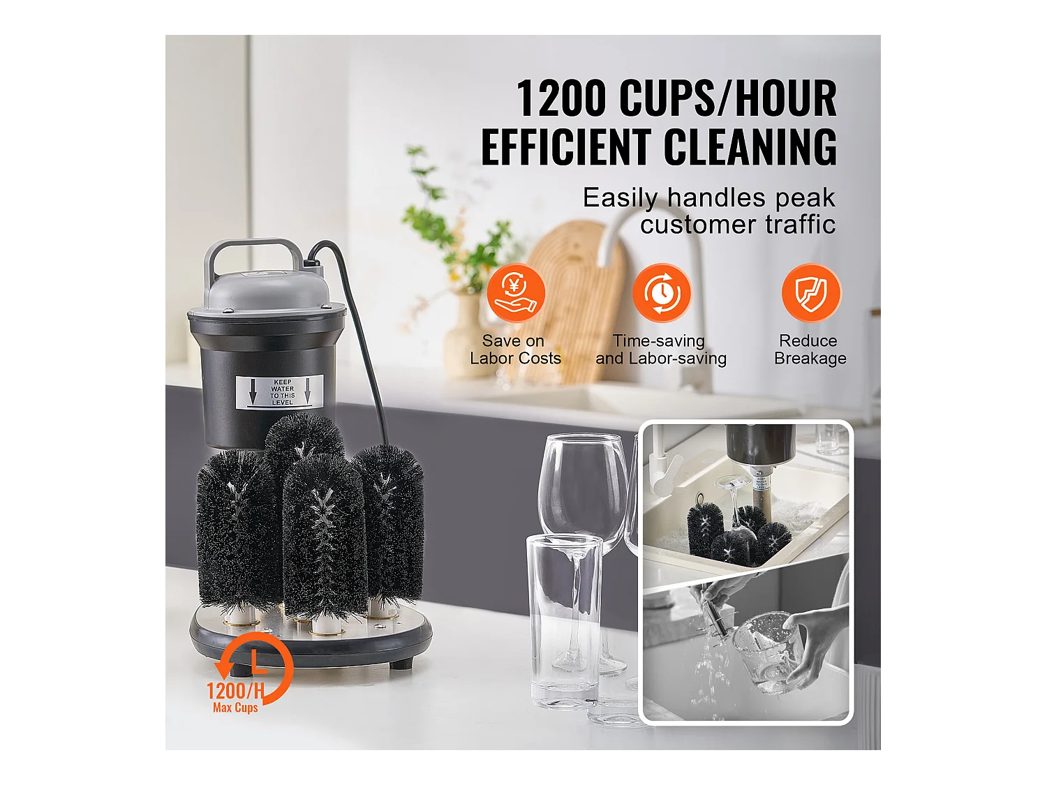 Lave-verres Électrique SucceBuy, 5 Brosses, 1200 Tasses/h, pour Différents Verres