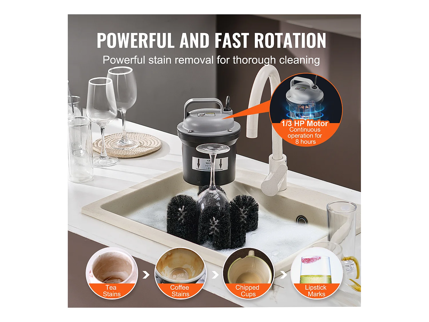 Lave-verres Électrique SucceBuy, 5 Brosses, 1200 Tasses/h, pour Différents Verres