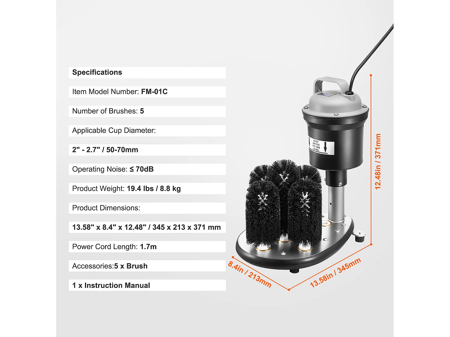Lave-verres Électrique SucceBuy, 5 Brosses, 1200 Tasses/h, pour Différents Verres
