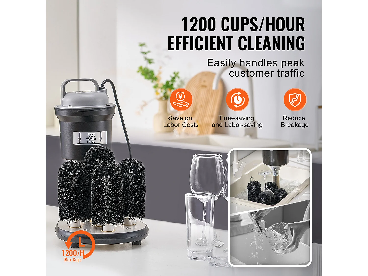 Lave-verres Électrique SucceBuy, 5 Brosses, 1200 Tasses/h, pour Différents Verres