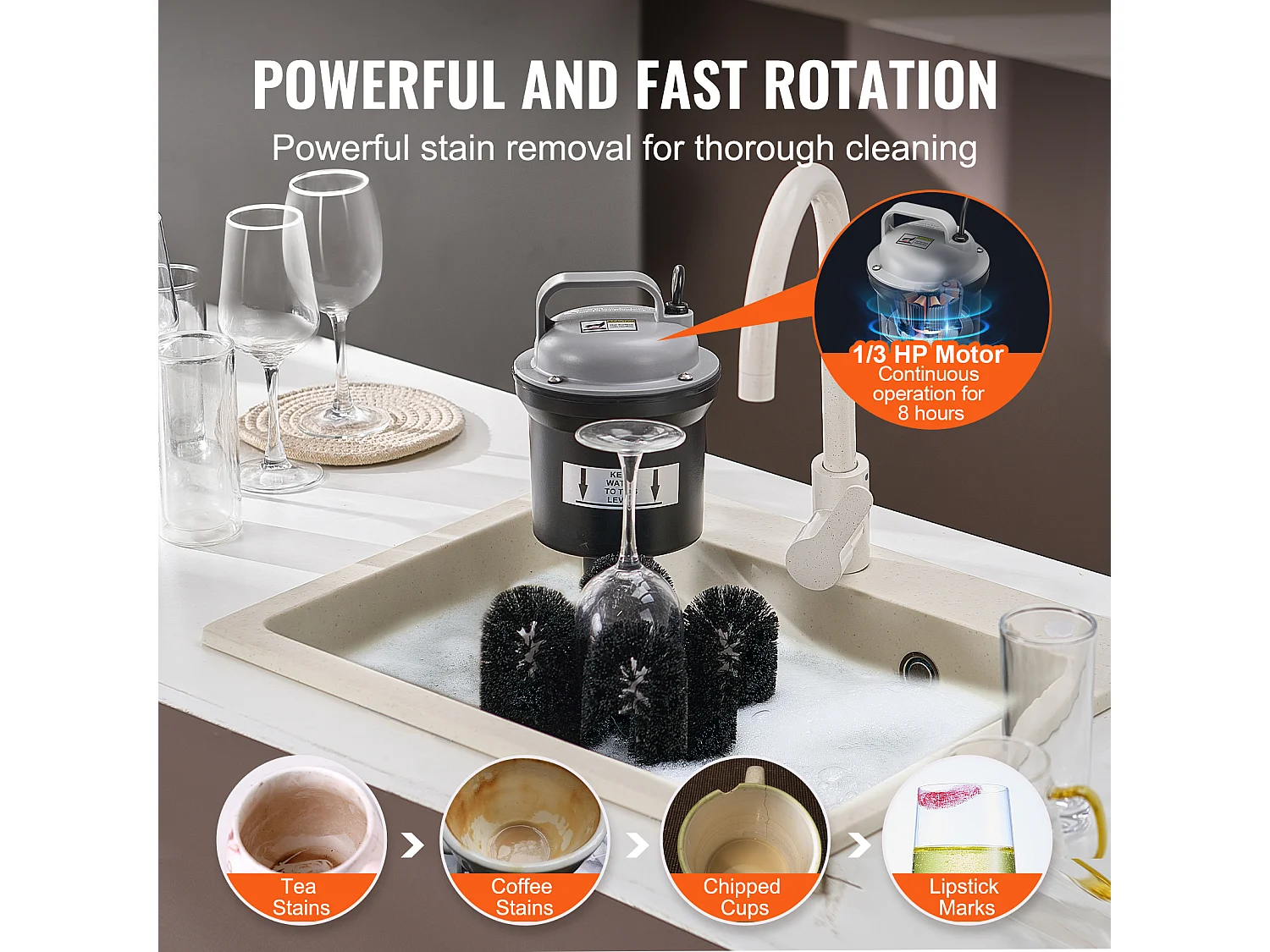 Lave-verres Électrique SucceBuy, 5 Brosses, 1200 Tasses/h, pour Différents Verres