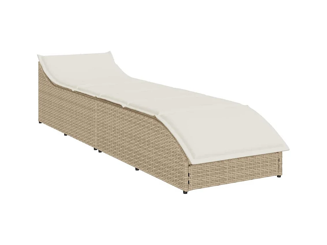 Klappliege mit Auflage und Stauraum Beige Poly-Rattan