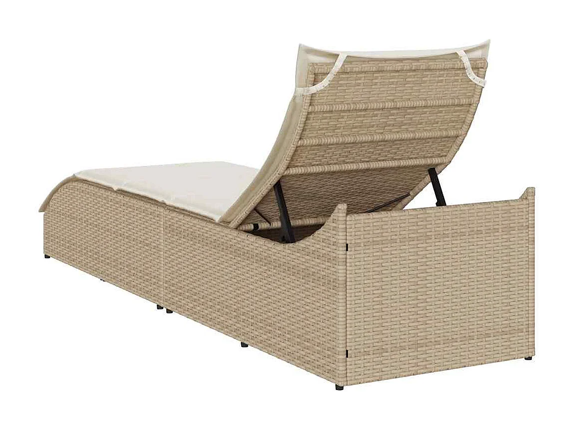 Klappliege mit Auflage und Stauraum Beige Poly-Rattan