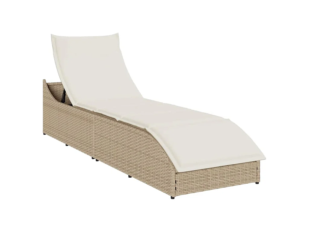 Klappliege mit Auflage und Stauraum Beige Poly-Rattan