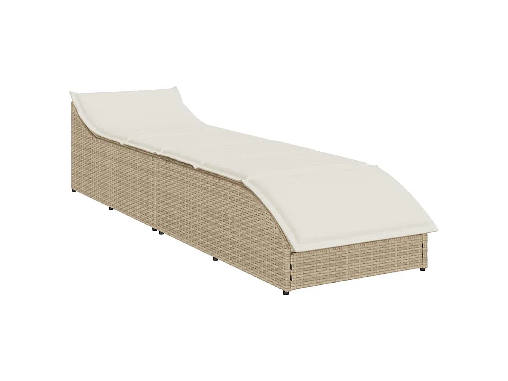 Klappliege mit Auflage und Stauraum Beige Poly-Rattan