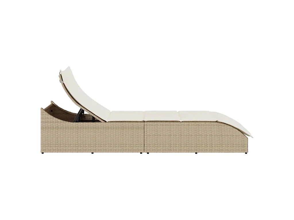 Klappliege mit Auflage und Stauraum Beige Poly-Rattan