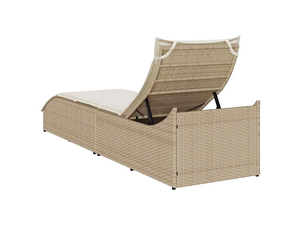Klappliege mit Auflage und Stauraum Beige Poly-Rattan