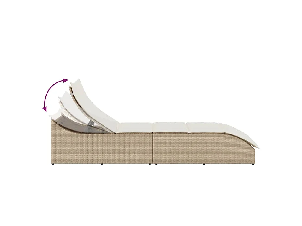 Klappliege mit Auflage und Stauraum Beige Poly-Rattan