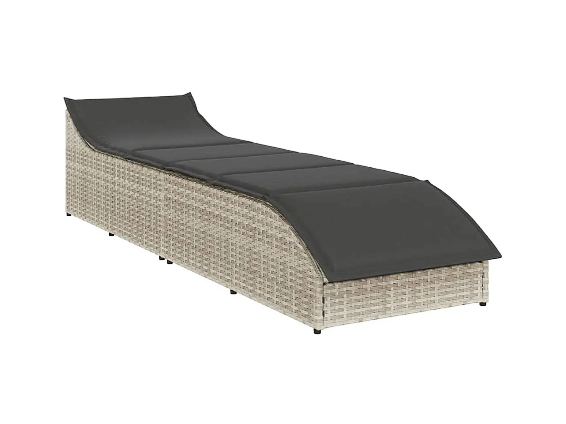 Klappliege mit Auflage und Stauraum Hellgrau Poly-Rattan