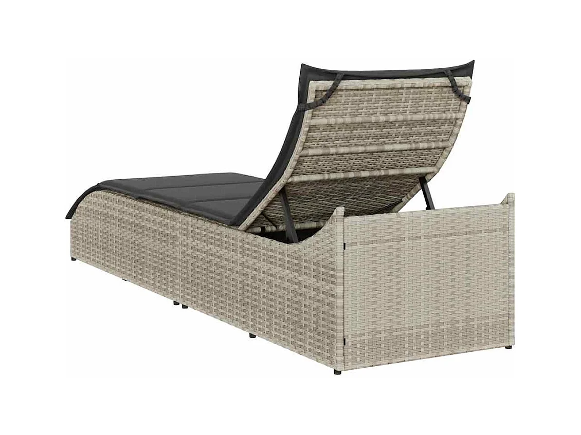 Klappliege mit Auflage und Stauraum Hellgrau Poly-Rattan