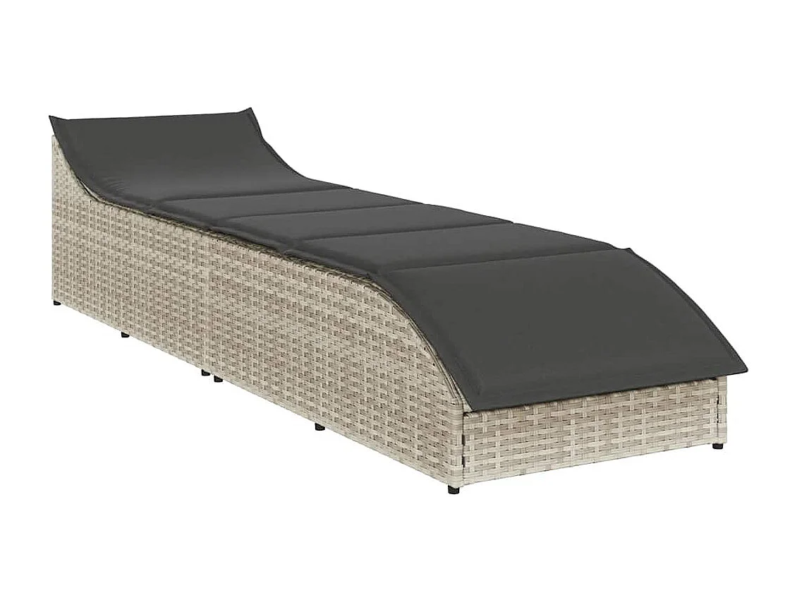 Chaise longue pliante coussin et rangement gris clair polyrotin