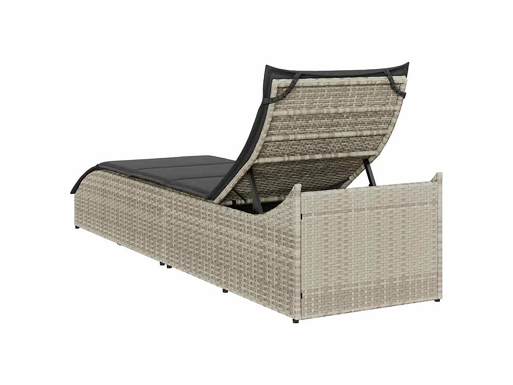 Klappliege mit Auflage und Stauraum Hellgrau Poly-Rattan