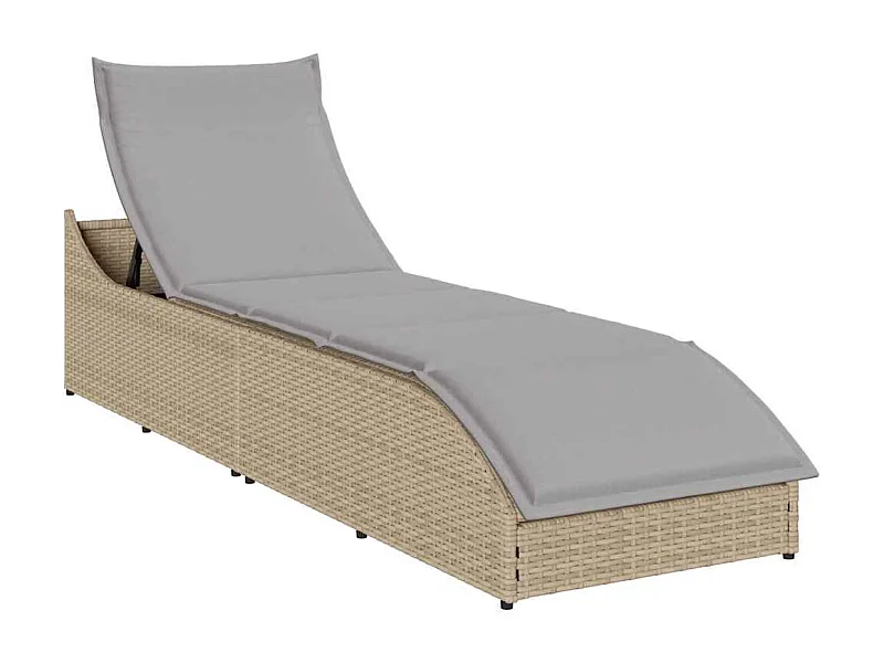 Klappliege mit Auflage und Stauraum Beige Poly-Rattan