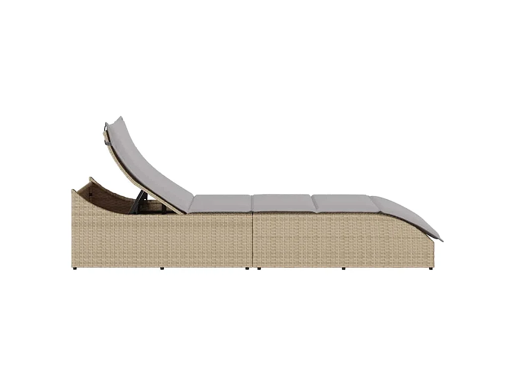 Lettino Prendisole Pieghevole con Cuscino e Portaoggetti Beige