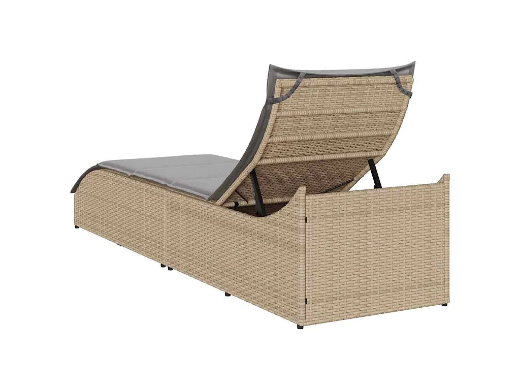 Lettino Prendisole Pieghevole con Cuscino e Portaoggetti Beige