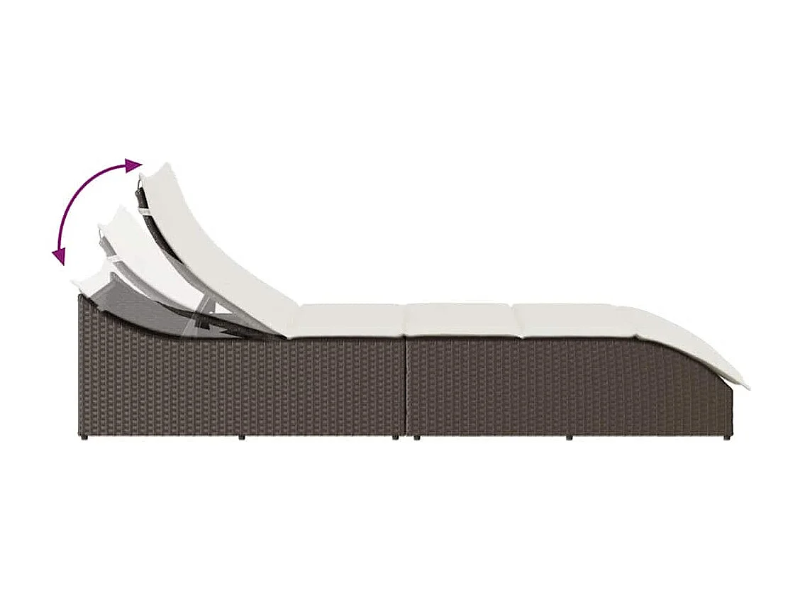 Chaise longue pliante coussin rangement marron résine tressée