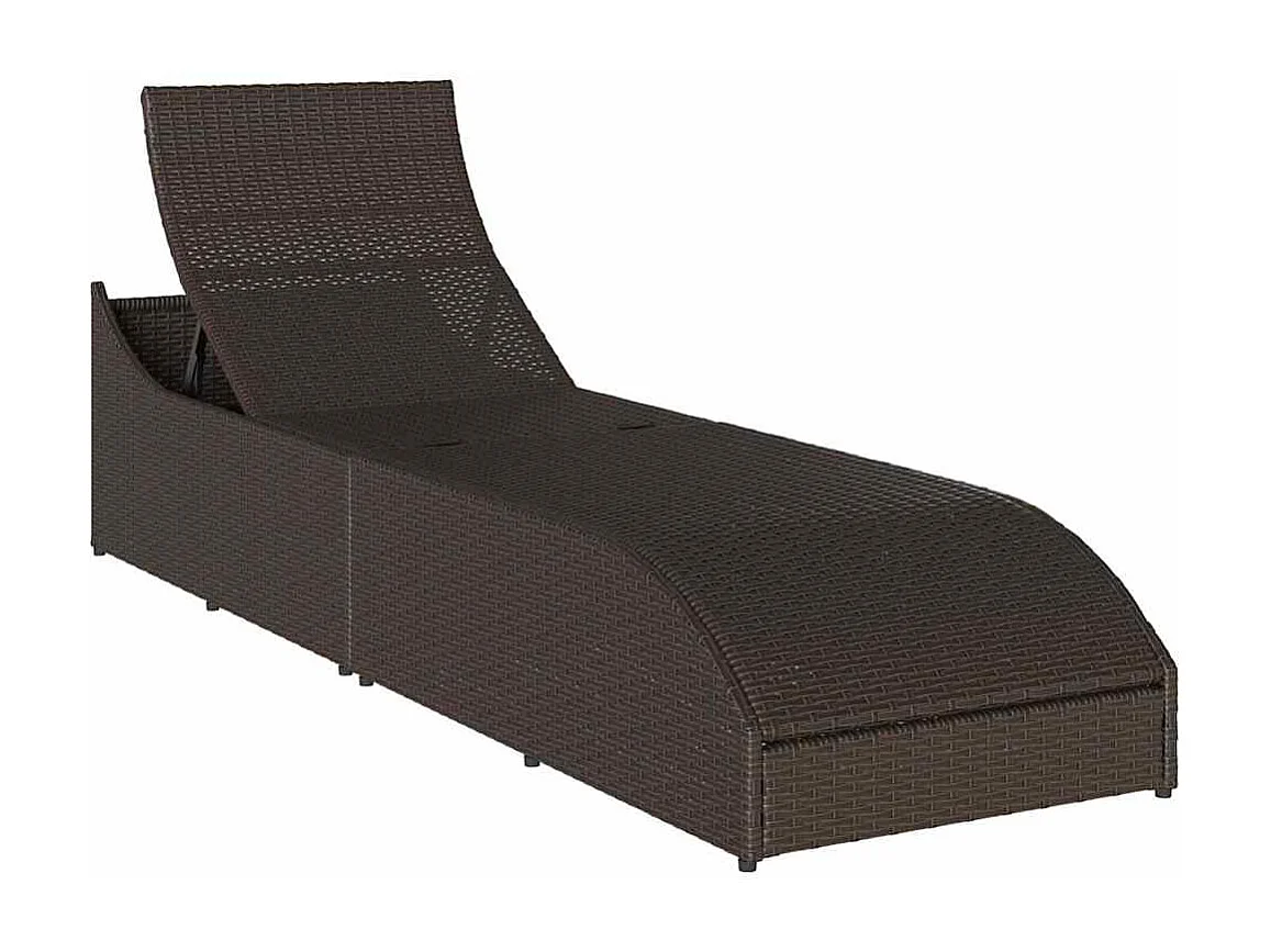 Chaise longue pliante coussin rangement marron résine tressée