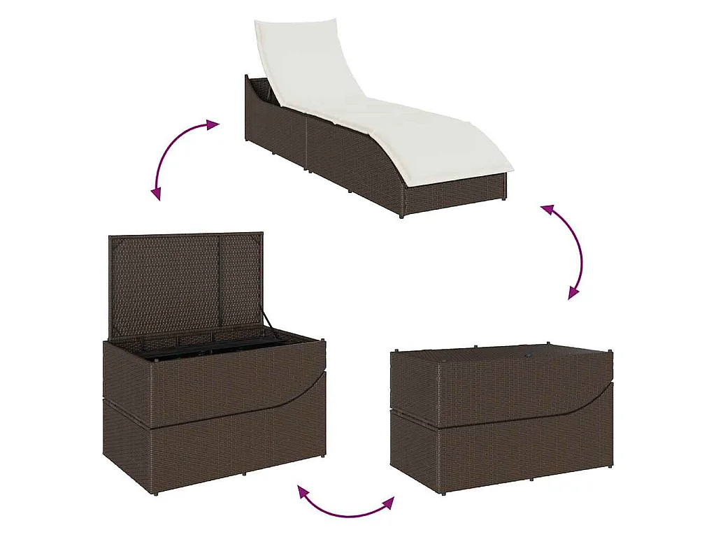 Klappliege mit Auflage und Stauraum Braun Poly-Rattan