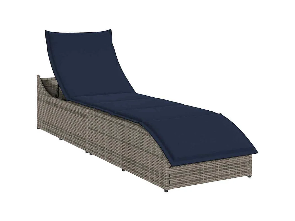 Chaise longue pliante coussin et rangement gris résine tressée