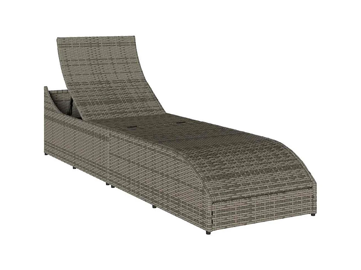 Klappliege mit Auflage und Stauraum Grau Poly-Rattan