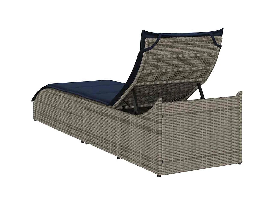 Klappliege mit Auflage und Stauraum Grau Poly-Rattan