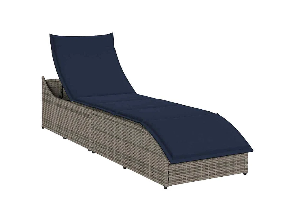 Klappliege mit Auflage und Stauraum Grau Poly-Rattan