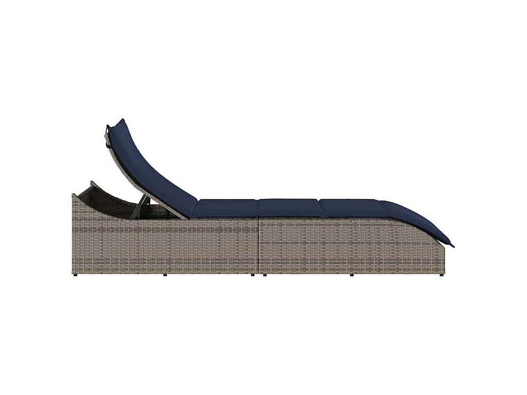 Klappliege mit Auflage und Stauraum Grau Poly-Rattan