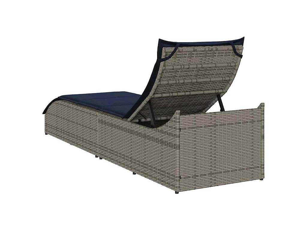 Klappliege mit Auflage und Stauraum Grau Poly-Rattan