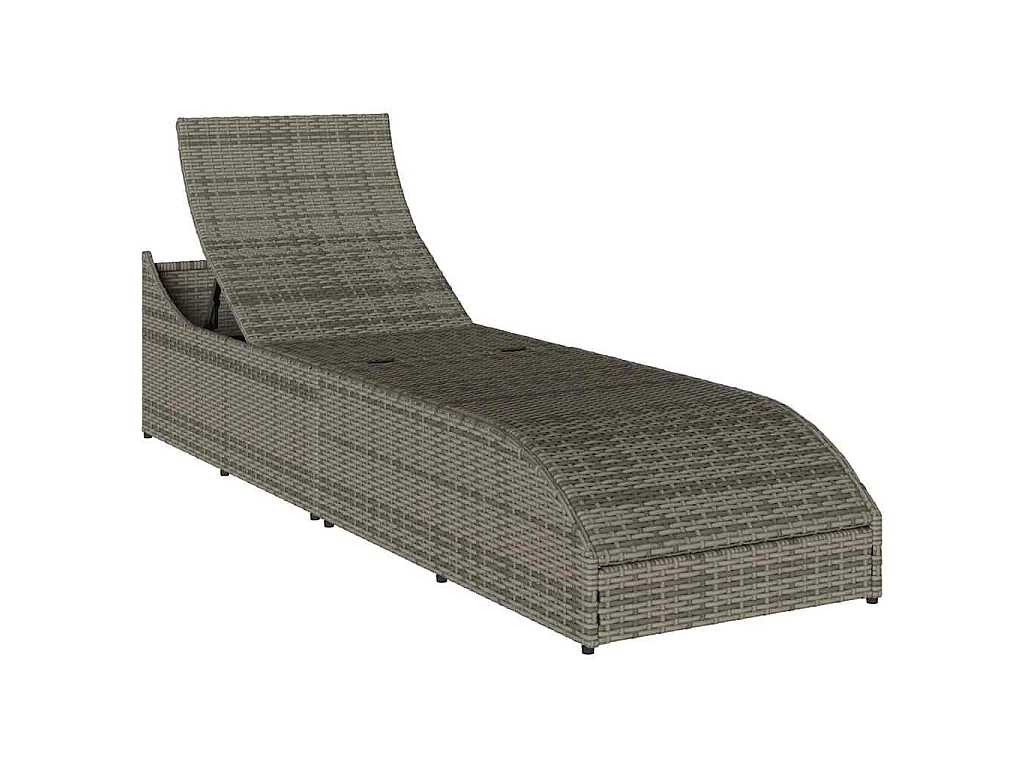 Klappliege mit Auflage und Stauraum Grau Poly-Rattan