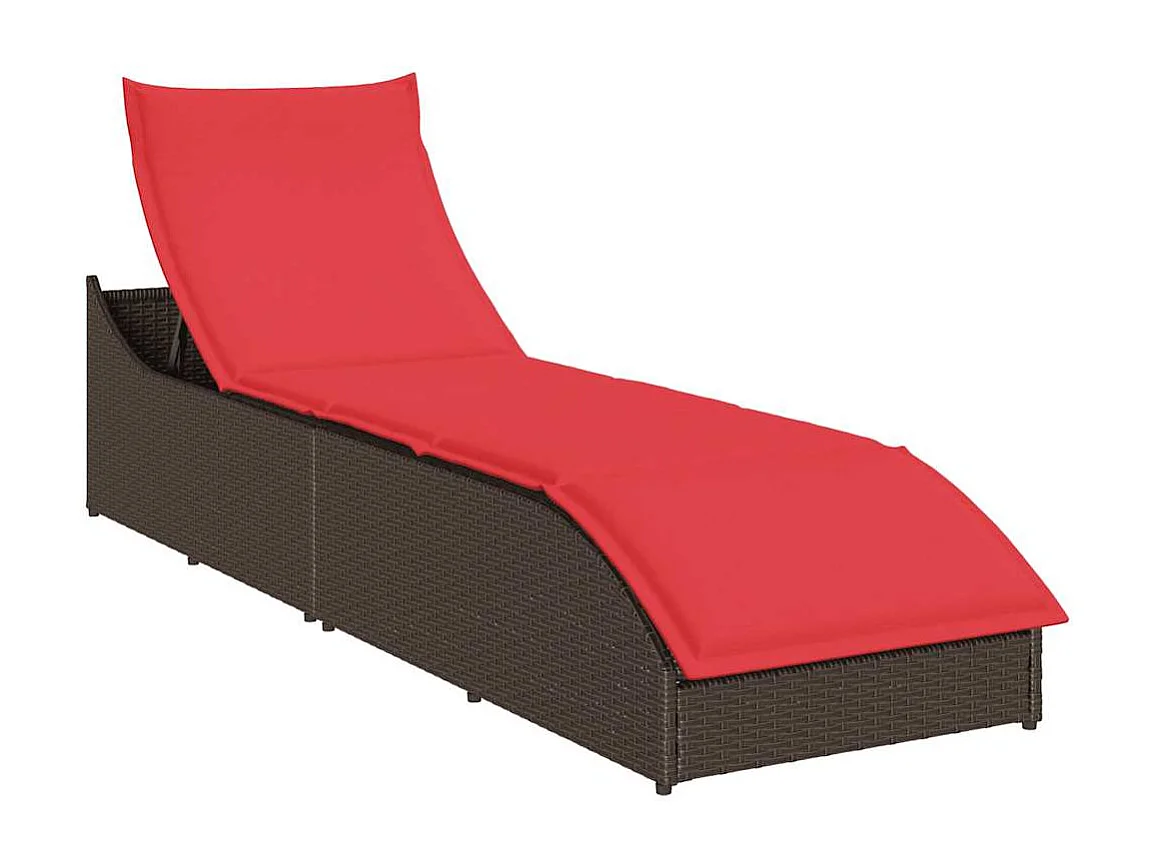 Chaise longue pliante coussin rangement marron résine tressée